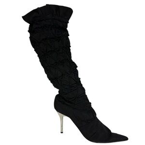 Wild Rose Black Stretch Lycra Quilted Knit Sock Mirrored Stiletto Boots Women 11